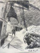 James Charles Burdett Knight (1897-1997) print of a stormy sea scene with figures on a ship. H.