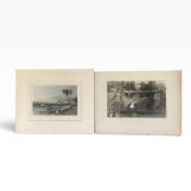 Two 19th century landscapes, coloured prints in a mount, unframed.