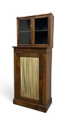 A Regency rosewood bookcase pier cabinet, brass galleried top with glazed doors to upper section and