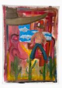 Adam Falp (b.1994), 'Shoot Out', acrylic on paper, signed and inscribed to reverse. H.90 x W.65cm.