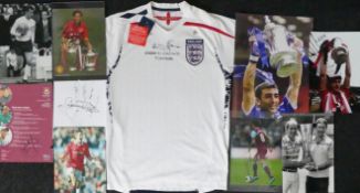 Various signed football memorabilia, including a signed England football shirt by the U21 manager,