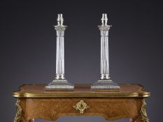 A PAIR OF STERLING SILVER CORINTHIAN COLUMN LAMPS C. 1898,