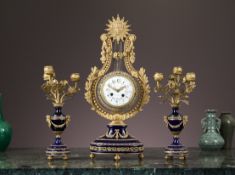 TIFFANY: A FINE EARLY 20TH CENTURY LYRE CLOCK GARNITURE