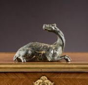 A CHINESE GOLD AND SILVER INLAID BRONZE DEER, PROBABLY QING DYNASTY