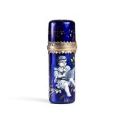 A 19TH CENTURY FRENCH COBALT BLUE ENAMEL SCENT BOTTLE