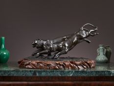 A VERY LARGE MEIJI PERIOD BRONZE GROUP OF TIGERS BY GENRYUSAI SEIYA