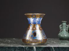 A 20TH CENTURY MAMLUK REVIVAL ENAMELLED AND GILT GLASS MOSQUE LAMP VASE