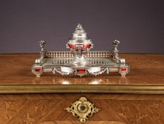 A FINE LATE 19TH CENTURY FRENCH SILVER AND ENAMELLED NEO-CLASSICAL INKSTAND