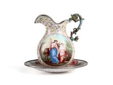 HERMANN BOEHM: A FINE VIENNESE ENAMEL JUG AND STAND CIRCA 1880