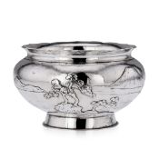 A JAPANESE MEIJI PERIOD SOLID SILVER FUJI MOUNTAIN BOWL, C. 1900