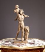 A LATE 19TH CENTURY TERRACOTTA FIGURAL GROUP OF A FAUN AND THE INFANT BACCHUS
