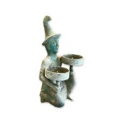 A CHINESE ARCHAIC STYLE BRONZE FIGURAL CANDLEHOLDER
