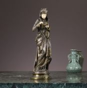 ALBERT CARRIER BELLEUSE (1824-1887): A SILVERED AND GILT BRONZE FIGURE OF 'LISEUSE'