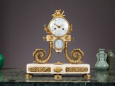 A FINE LATE 18TH CENTURY FRENCH GILT BRONZE AND MARBLE PORTICO CLOCK