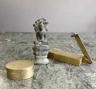 A CHINESE BRASS SLIDING LOCK TOGETHER WITH TWO OTHER ITEMS