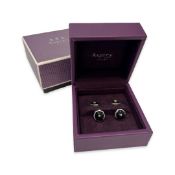ASPREY: A PAIR OF STERLING SILVER AND ENAMEL CUFFLINKS IN ORIGINAL BOX