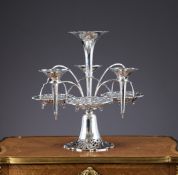 AN EARLY 20TH CENTURY STERLING SILVER EPERGNE, WALKER & HALL, C.1907