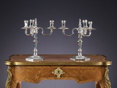 A PAIR OF STERLING SILVER CANDELABRA IN THE GEORGE II STYLE, LONDON, 1969