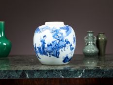 A CHINESE KANGXI STYLE BLUE AND WHITE PORCELAIN JAR