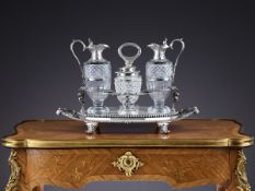 PAUL STORR: A FINE STERLING SILVER AND GLASS CRUET SET C.1808