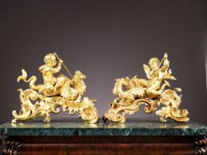 A LARGE PAIR OF 19TH CENTURY FRENCH GILT BRONZE ANDIRONS