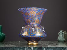 A MASSIVE LATE 19TH / 20TH CENTURY FRENCH ENAMELLED GLASS AND GILDED MOSQUE LAMP