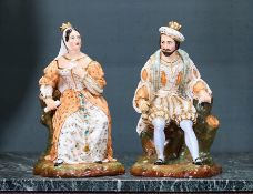 A PAIR OF 19TH CENTURY PARIS PORCELAIN FIGURAL SCENT BOTTLES MODELLED AS A KING AND QUEEN