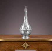 A FINE 19TH CENTURY STERLING SILVER MOUNTED BOTTLE, ROSKELL, MORTIMER HUNT C. 1888