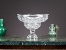 A HUGE VINTAGE CUT CRYSTAL GLASS PEDESTAL FRUIT BOWL