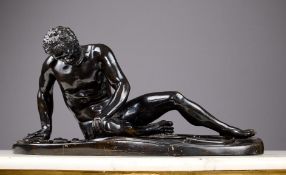A LARGE 19TH CENTURY NEAPOLITAN BRONZE FIGURE OF THE DYING GAUL