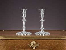 A PAIR OF GEORGE II STERLING SILVER CAST CANDLESTICKS C.1739 JAMES GOULD