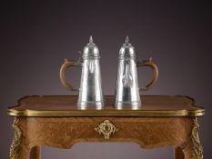 A PAIR OF STERLING SILVER HOT CHOCOLATE POTS, GEORGE V PERIOD, C. 1911