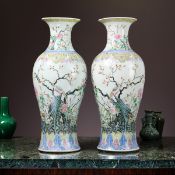 A LARGE PAIR OF CHINESE FAMILLE ROSE PORCELAIN VASES