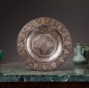 A GOLD AND SILVER INLAID KOFTGARI DISH, INDIAN, 19TH CENTURY