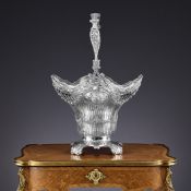 A MASSIVE LATE 19TH CENTURY SILVER BASKET CENTREPIECE