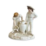 A 19TH CENTURY ROYAL WORCESTER PORCELAIN FIGURAL GROUP OF A BOY AND GIRL