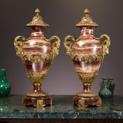 AN EXCEPTIONAL PAIR OF 19TH CENTURY MARBLE AND GILT BRONZE MOUNTED URNS