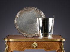 A VINTAGE VINERS SILVERED PLATED ICE BUCKET TOGETHER WITH A TRAY
