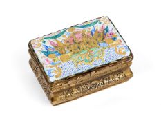 AN EARLY 18TH CENTURY GERMAN ENAMEL AND GILT METAL SNUFF BOX