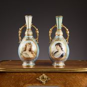 A PAIR OF LATE 19TH / EARLY 20TH CENTURY VIENNA STYLE PORCELAIN PORTRAIT VASES