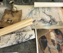 A COLLECTION OF FIVE CHINESE INK AND COLOUR PAINTINGS ON PAPER