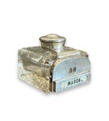 AN EARLY 20TH CENTURY STERLING SILVER AND GLASS CALENDAR INKWELL C.1908