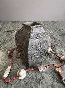 A CHINESE ARCHAIC STYLE BRONZE VASE TOGETHER WITH A NECKLACE