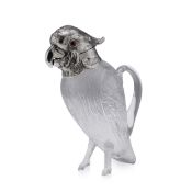 A 19TH CENTURY STERLING SILVER AND GLASS COCKATOO CLARET JUG, LONDON, 1880