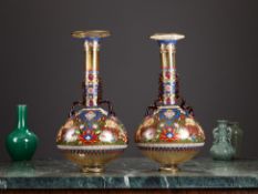 A NEAR PAIR OF 'ARABIAN STYLE' ENAMELLED VASES, DESIGN ATTRIBUTED TO LOBMEYR
