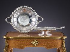 A LARGE PAIR OF STERLING SILVER CENTREPIECE BOWLS, WALKER & HALL C. 1953