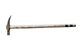 A PERSIAN DAMASCENED STEEL AND MOTHER OF PEARL WAR HAMMER