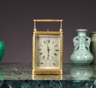 A MID 19TH CENTURY FRENCH ONE PIECE CARRIAGE CLOCK WITH ALARM, CALENDAR AND PUSH REPEAT