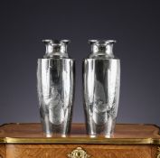 A FINE PAIR OF JAPANESE SOLID SILVER AND GOLD INLAID VASES CIRCA 1900