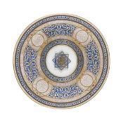 A VERY LARGE 19TH / 20TH CENTURY ENAMELLED GLASS DISH, STYLE OF LOBMEYR